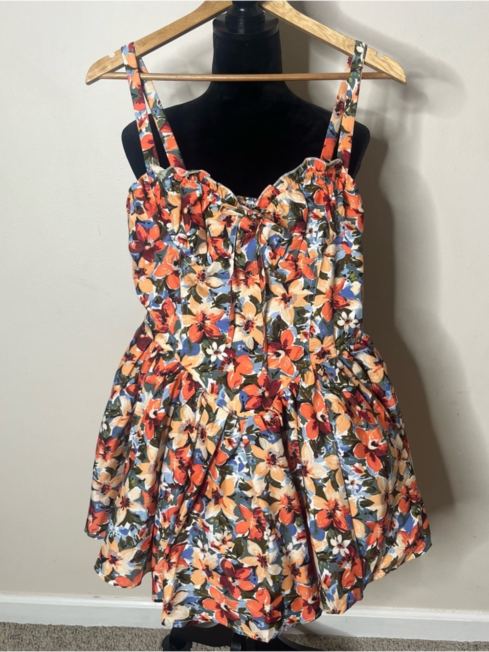 SHEIN Red & Cream Floral Sleeveless Mini Dress with Sweetheart Bodice Sz L - Picture 10 of 14